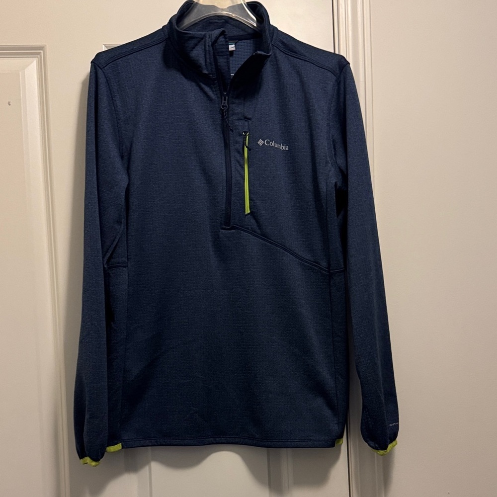 Columbia Men's Dark Blue Jacket with Bright Green Details